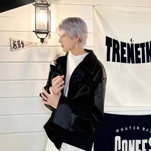 欧美街头潮流宽松机车服皮衣飞行员PU皮夹克外套J689 P70图片
