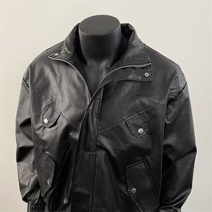 欧美街头潮流宽松机车服皮衣帅气高级飞行员PU皮夹克外套PJ03 P70图片