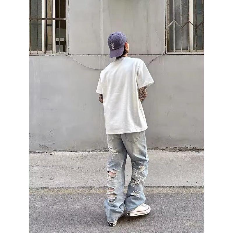 美式vibe风裤高街潮牌水洗乞丐破洞牛仔裤修身显瘦直筒裤Q44P45,男装牛仔裤,电商D256-2(原A064-2)
