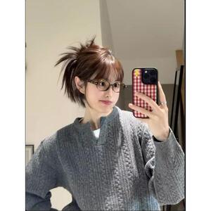 日系百搭气质简约慵懒新款文艺时尚潮流美式v领麻花毛衣nb58 P50图片