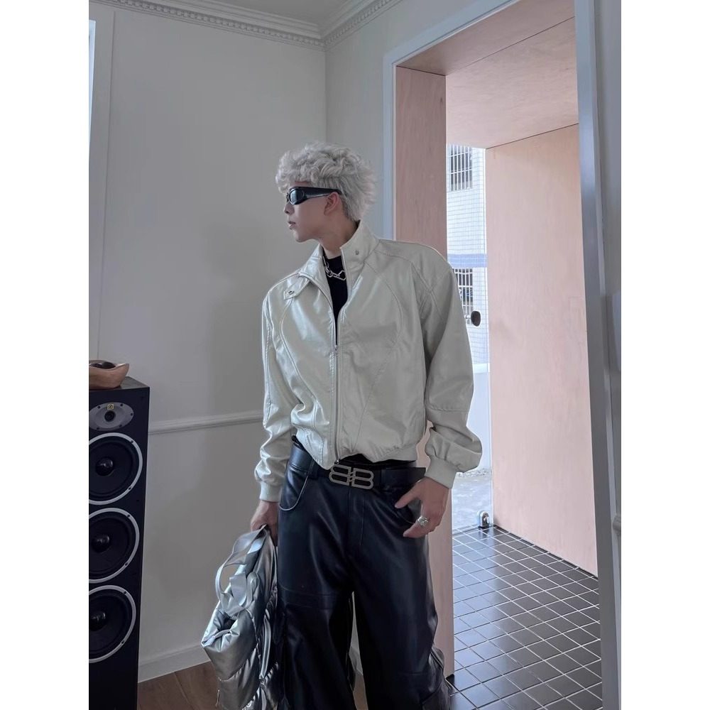 美式复古机车服男痞帅秋冬新品短款宽松外套黑色皮衣男NB215P65,男装皮衣,电商D256-2(原A064-2)