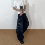 港风潮男夏季新款字母牛仔裤嘻哈ins潮高街潮流痞帅长裤Q30P55，男装牛仔裤，电商D256-2(原A064-2)