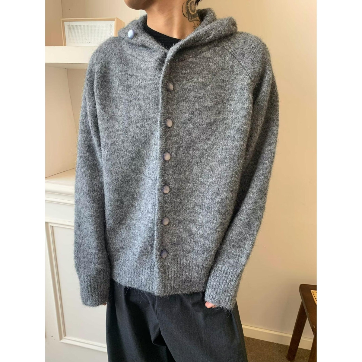 欧货时尚连帽设计感灰色长袖针织毛衣新款气质上衣潮NB259P55，男装针织衫/毛衣，电商D256-2(原A064-2)