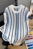 重磅条纹宽松针织衫背心男生无袖圆领镂空坎肩bf马甲拼接ZZS99P35，男装背心/马甲，电商D256-2(原A064-2)