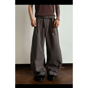 亚麻西裤宽松休闲裤男韩版潮流百搭裤子坠感阔腿拖地长裤SF23 P65,男装西裤,电商D256-2(原A064-2)