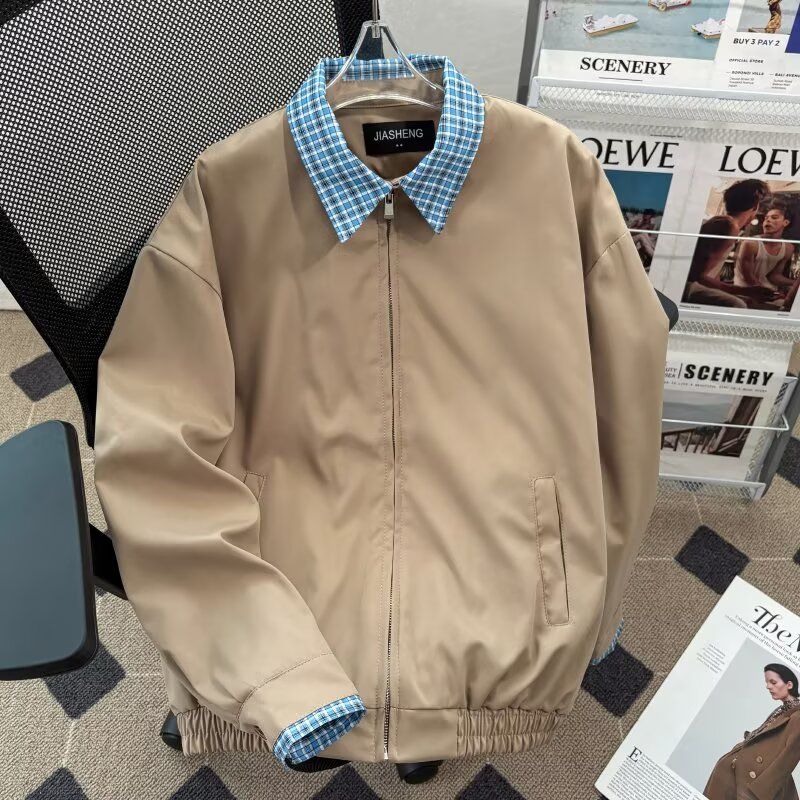 简约格子假两件夹克polo翻领潮流无帽套头上衣JKK29p65,男装夹克,电商D256-2(原A064-2)