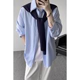 可拆卸披肩褶皱肌理感条纹衬衫美式潮牌百搭休闲痞帅NB90P75，男装衬衫，电商D256-2(原A064-2)