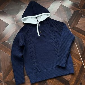 错位编织连帽毛衣男秋冬美式街头潮牌oversize针织衫NB344 P75图片