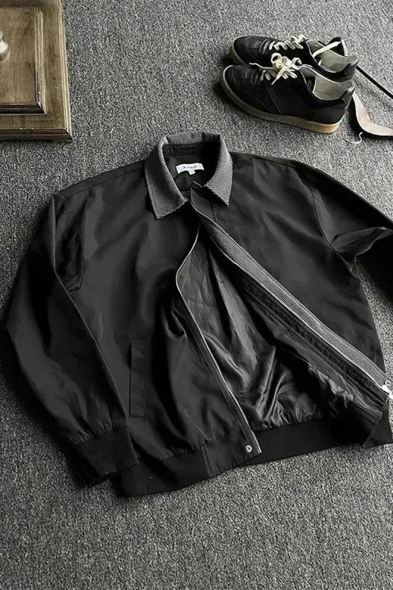 美式复古黑色千鸟格拼接翻领夹克短款cleanfit休闲外套NB173P65，男装夹克，电商D256-2(原A064-2)