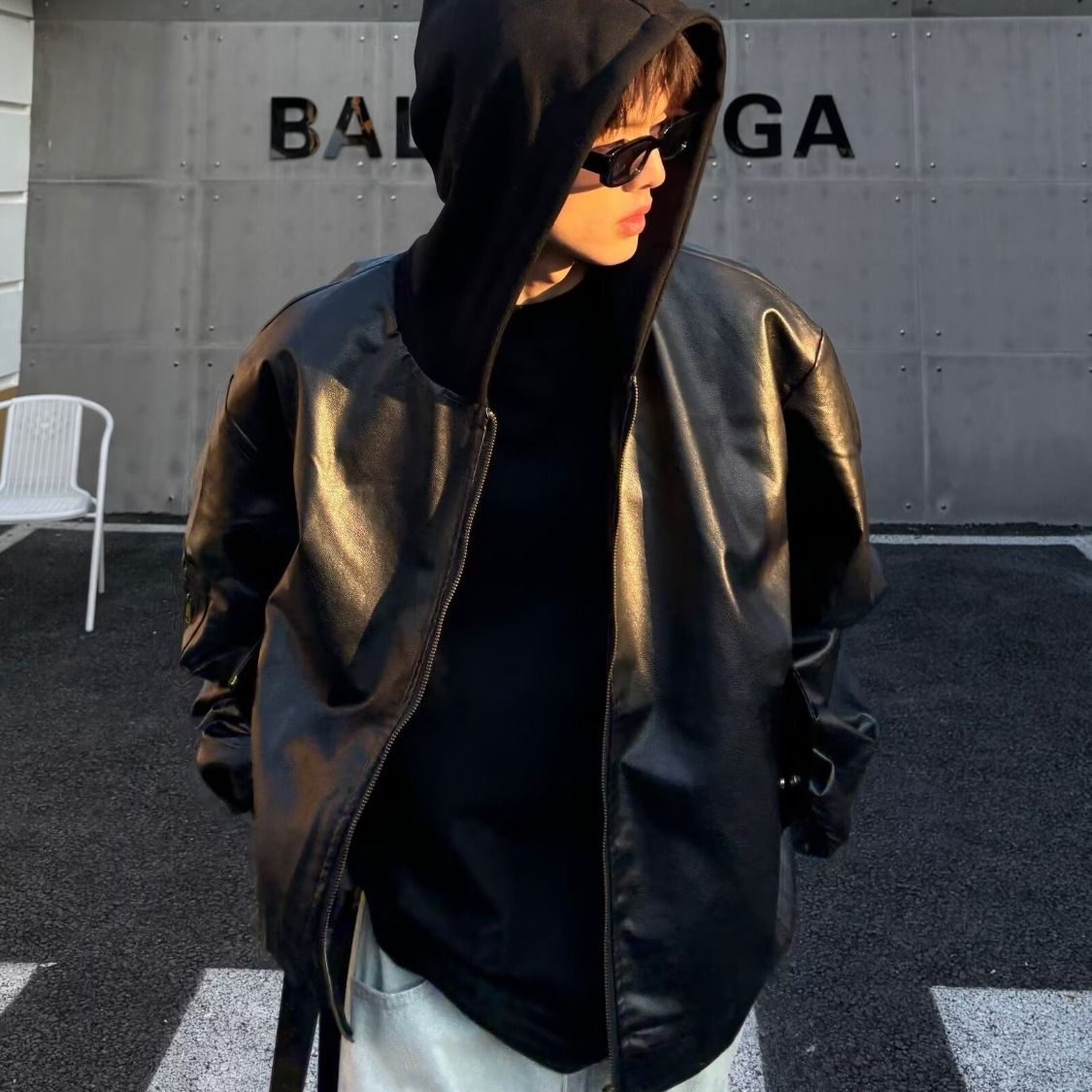 BA美式重磅假两件pu皮夹克女潮牌宽松加厚bomber上衣外套NB53P85,男装夹克,电商D256-2(原A064-2)