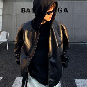 BA美式重磅假两件pu皮夹克女潮牌宽松加厚bomber上衣外套NB53 P85图片