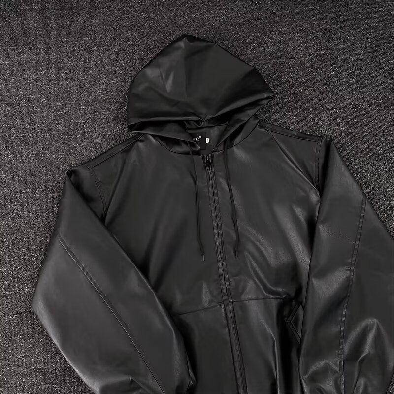 秋季美式街头PU皮机车风连帽皮衣情侣上衣潮夹克外套NB29P70,男装皮衣,电商D256-2(原A064-2)