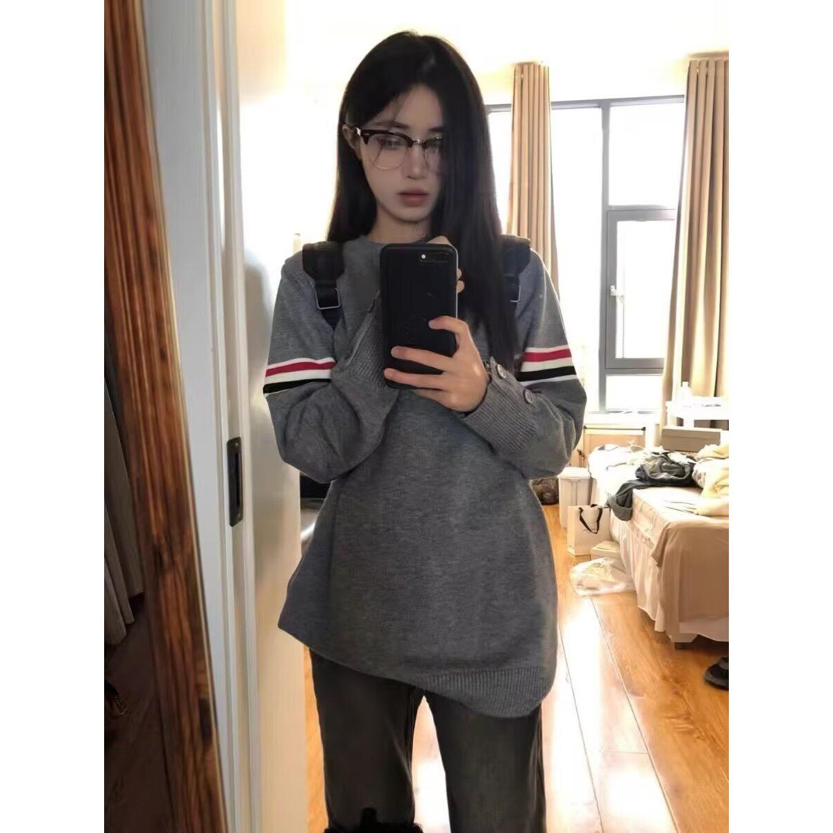 条纹休闲圆领潮流TB男女情侣装时尚百搭毛衣针织衫NB312P50，男装针织衫/毛衣，电商D256-2(原A064-2)