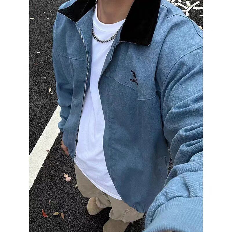 美式复古拼色翻领夹克水洗做旧休闲cleanfit底特律外套H89P85，男装夹克，电商D256-2(原A064-2)