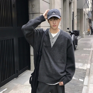假两件V领针织衫毛衣男款秋冬高级感痞帅内搭打底衫老钱风polo衫图片