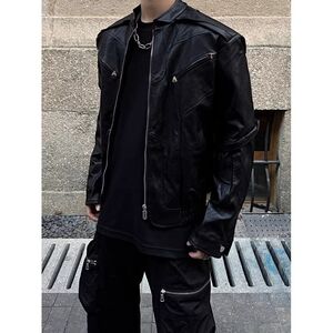 短款机车皮衣外套潮痞帅高街飞行夹克美式机车服潮NB194 p75图片
