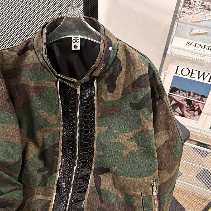 美式复古工装迷彩外套重工拼接短款休闲宽松棒球服夹克潮NB74P85,男装夹克,电商D256-2(原A064-2)
