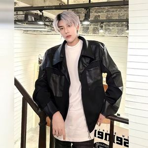 欧美街头潮流宽松机车服皮衣飞行员PU皮夹克外套J689 P70图片