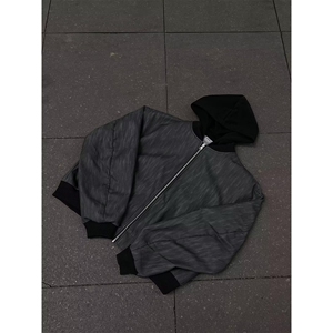 美式复古假两件连帽外套拼接纹理感短款PU皮衣夹克潮SK25 P80图片