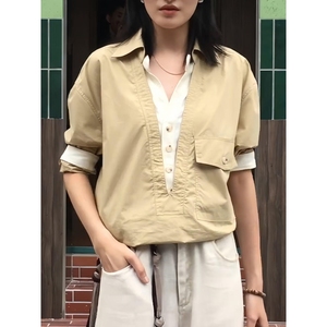假两件衬衫夹克痞帅外套男高街潮牌港风美式学院宽松夹克B154 P45图片