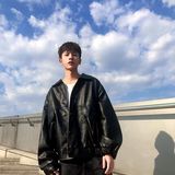 港风复古皮衣羊皮阔版外套男士短款夹克初春外套PJ12P65，男装皮衣，电商D256-2(原A064-2)