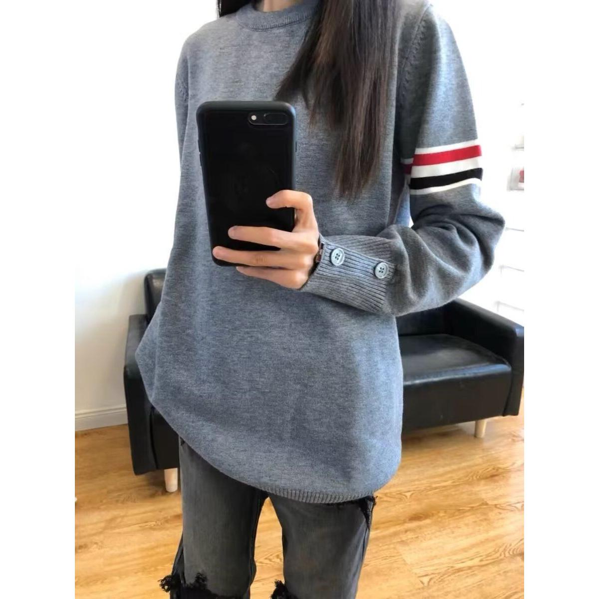 条纹休闲圆领潮流TB男女情侣装时尚百搭毛衣针织衫NB312P50,男装针织衫/毛衣,电商D256-2(原A064-2)