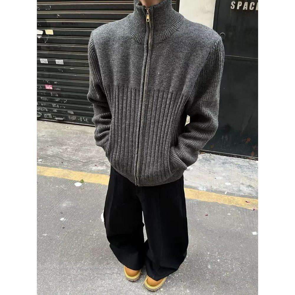 秋冬新款开衫毛衣美式复古休闲慵懒风V领针织衫纯色外套ZZS93P65,男装针织衫/毛衣,电商D256-2(原A064-2)