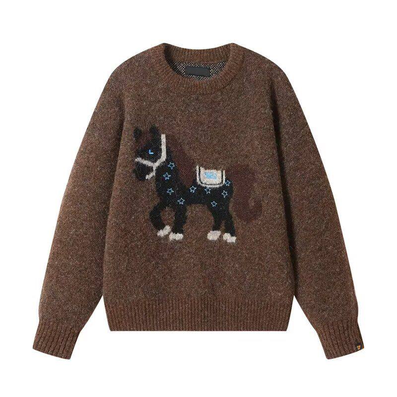 圆领毛衣针织衫男潮牌帅气秋冬季打底衫小马刺绣上衣NB382P75，男装T恤，电商D256-2(原A064-2)