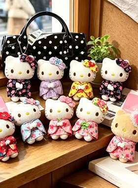 正版京都抹茶樱花限定和服凯蒂日系公仔HelloKitty毛绒包包挂件