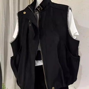 特大码300斤潮流机车风立领拉链马甲男女宽松工装黑色马夹外套ins