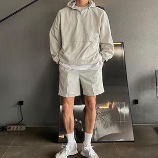 300斤大码男装春夏运动套装潮牌宽松连帽防晒服外套潮流五分短裤