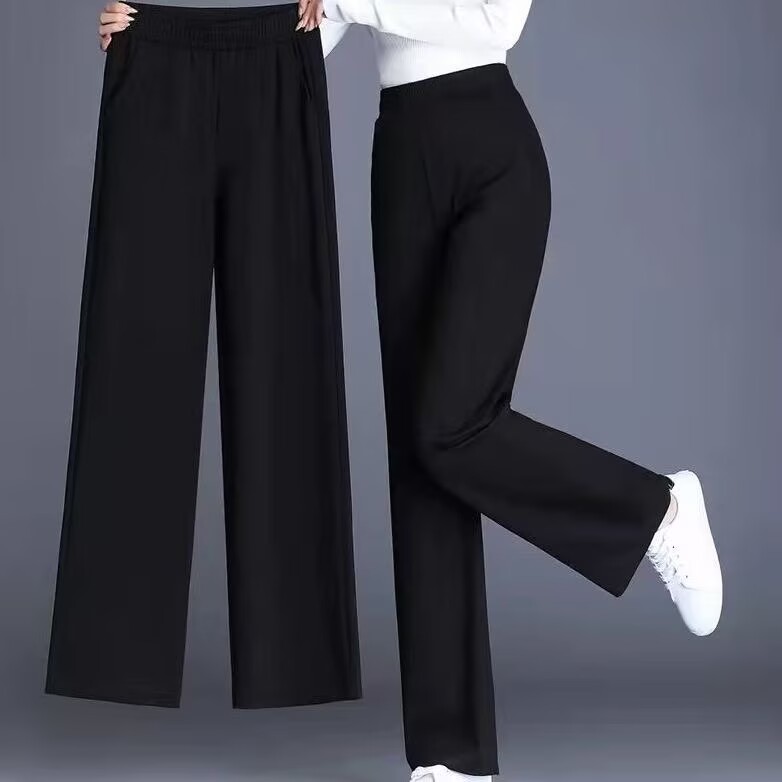 阔腿裤女春秋季高腰显瘦休闲宽松垂感黑色直筒小个子九分休闲长裤