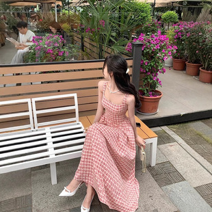 夏甜美俏皮少女感格纹字裙2025法式 名媛韩系连衣裙女神范夏装 新款