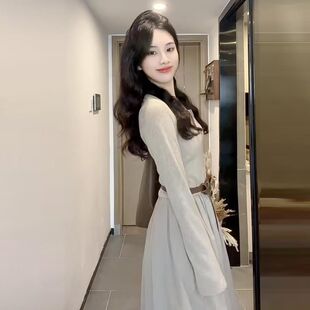 法式 長袖 季 連衣裙子女裝 初早氣質(zhì)高級感長裙 流行風格 2025新款