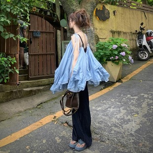 夏季 小众设计感小个子短裙蓝色海边度假吊带连衣裙女 2025新款 法式