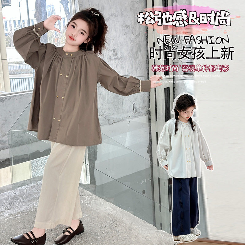 女童衬衫套装春秋装法式文艺小众套装
