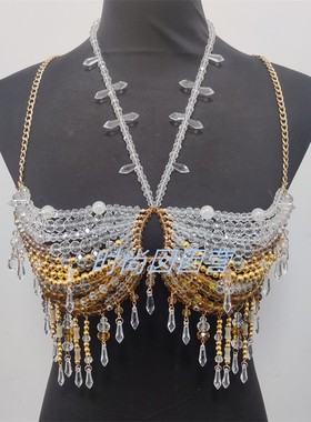 欧美热销夏日风情水晶玻璃项链 个性挂脖珠饰小背心 演出拍摄饰品