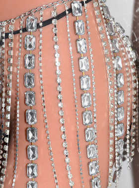 欧美时尚水钻挂须腰链性感亚克力水钻肚皮舞身体链饰品bodychains