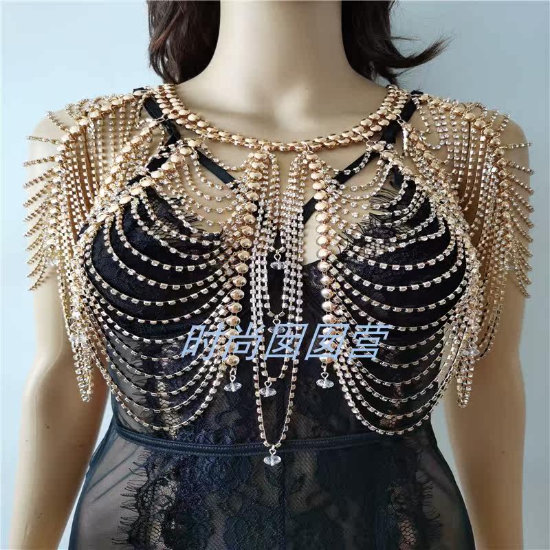 重工网红Ins风合金水钻披肩个性多层合金爪链胸链演出Cosplay