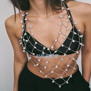 夜店舞台演出拍摄饰品 欧美身体链N2531简约多层带坠珍珠项链