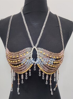 欧美热销夏日风情水晶玻璃项链 个性挂脖辣妹小背心 演出拍摄饰品
