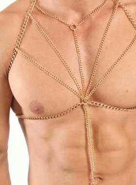 新款男士潮流个性项链时尚多层重金属肩链夸张身体链夜店酒吧演出