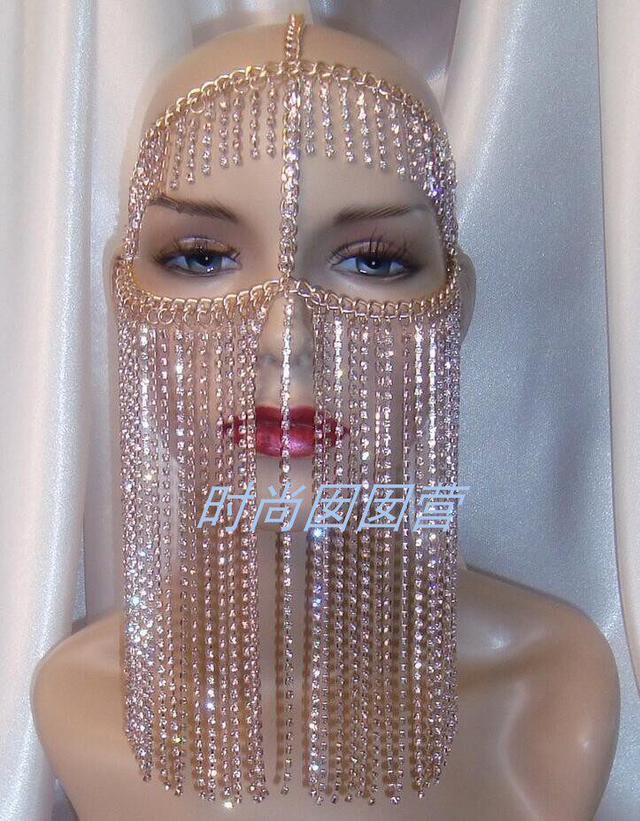 网红Ins流行水钻头链head jewelry 合金水钻爪链演出拍摄Cos头饰