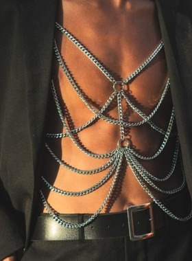 欧美个性性感男士身体链项链拍摄酒吧夜店派对造型饰品bodychain