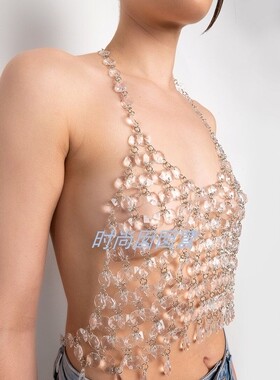 欧美珠链N2281 简约多层透明珠式胸链 夜店舞台演出拍摄饰品