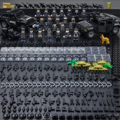 适用乐高军事人仔特种兵防爆特警人偶悍马装甲车警察积木拼装玩具