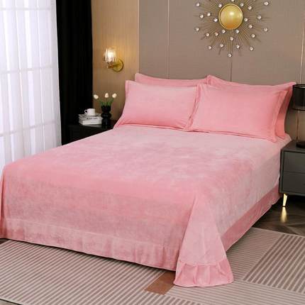 水晶绒保暖加绒床单单件纯色冬天毛绒珊瑚绒牛奶绒加厚大被单枕套