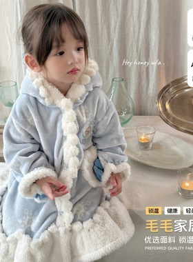 儿童秋冬加厚居家可外穿爱莎毛球中长款女童套装-26929