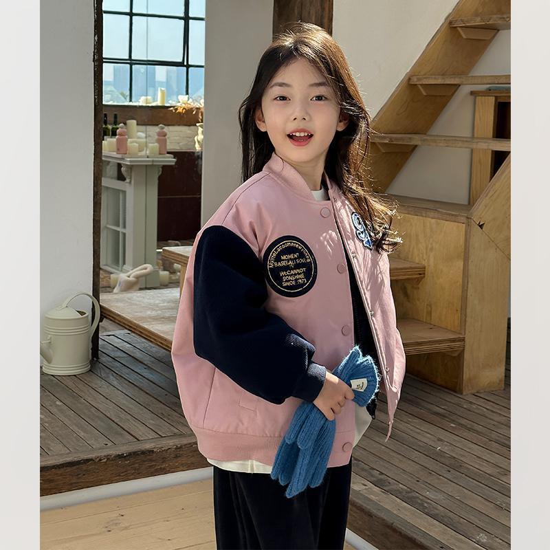 女童加绒外套中大童韩版夹棉棒球服冬装女童加厚棉服保暖外套潮