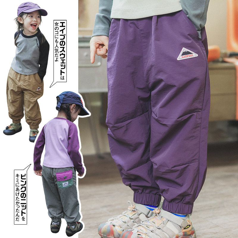 儿童束脚长裤2025秋季款女童户外速干裤子撞色口袋工装裤宝宝裤子